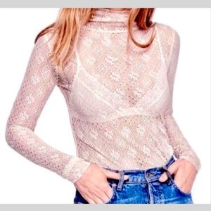 NWT FP cream cowl neck see through lace top